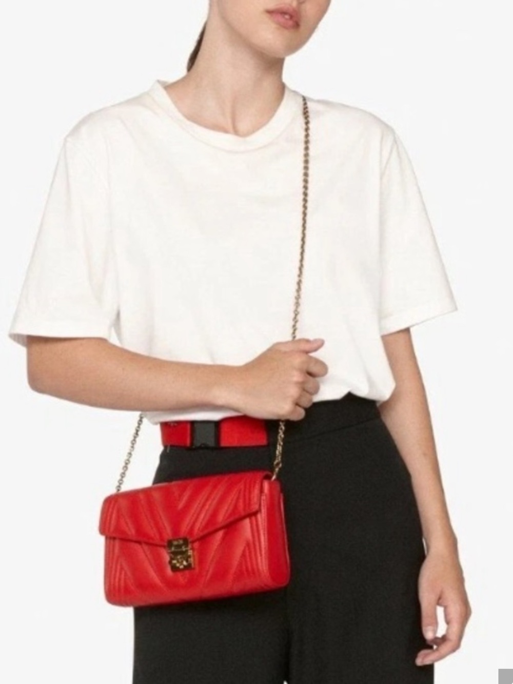 MCM Millie Crossbody Chain Bag Red Quilted Leather